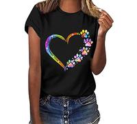 T-shirt d'été à manches courtes pour femme - Imprimé cœur - Chemisier avec col rond - T-shirt basique ample - Hauts pour adolescentes - Chemisier long - T-shirt de sport - Tunique colorée pour femme,