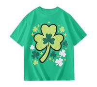 T-shirt d'été à manches courtes pour fille avec motif floral - T-shirt décontracté avec imprimé feuilles - Respirant - Doux et respirant - Pour enfants, vert, 5-6 ans