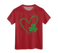 T-shirt d'été à manches courtes pour fille - Col rond - Coupe décontractée - T-shirt basique, rouge, 140 130-140cm/51.18-55.12''