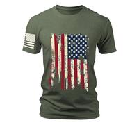 T-shirt d'été à manches courtes pour homme - Coupe ajustée - Motif drapeau vintage - Col rond - Décontracté - T-shirt d'entraînement - Course à pied - T-shirt de sport, Vert armée., M