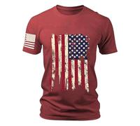 T-shirt d'été à manches courtes pour homme - Coupe ajustée - Motif drapeau vintage - Col rond - Décontracté - T-shirt d'entraînement - Course à pied - T-shirt de sport, Bordeaux, M