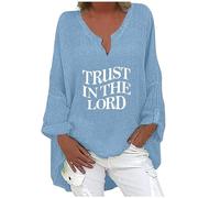 T-Shirt d'été à Manches Longues pour Femmes, à la Mode, Respirant, Confortable, Longue Queue imprimé, col en V, Haut 5 Tee Shirt Femme Coton (Sky Blue, XL)