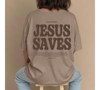 T-shirt d'été ample et décontracté grande taille à manches courtes avec imprimé slogan et design à épaules tombantes, BON NOUVELLES, JÉSUS SAUVE CAR DIEU A TANT AIMÉ LE MONDE QU'IL A DONNÉ SON FILS UN