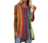 T-Shirt D'été Col V pour Femme Hauts Décontractés à Manches Courtes Élégant Plissé Top Lâche avec Legging Tee Shirt Humour Rencontres Shopping Travail L'école Vacances Fêtes, M