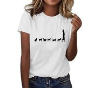 T-shirt d'été décontracté à manches courtes et col rond pour femme Motif chat mignon, blanc, XL