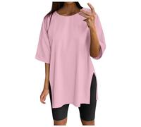 T-Shirt D'été Décontracté à Manches Courtes Femme Hauts De Sortie Chemisier Surdimensionné Col en V Tee-Shirt Base Souple Couleur Unie Oversize Coton Grande Taille Haut Sport Casual Tops Tunique Chic