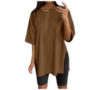 T-Shirt D'été Décontracté à Manches Courtes Femme Hauts De Sortie Chemisier Surdimensionné Col en V Tee-Shirt Base Souple Couleur Unie Oversize Coton Grande Taille Haut Sport Casual Tops Tunique Chic