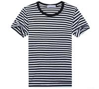 T-shirt d'été décontracté à rayures pour homme, bleu marine et blanc, manches courtes, col rond, idéal pour un usage quotidien et sportif (XL noir)