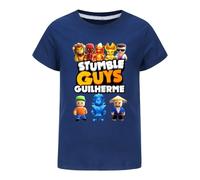 T-shirt d'été décontracté en coton pour garçon Motif Stumble Guys à manches courtes pour enfants, bleu marine, 7-8 ans