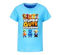 T-shirt d'été décontracté en coton pour garçon Motif Stumble Guys à manches courtes pour enfants, bleu ciel, 9-10 ans