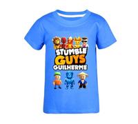 T-shirt d'été décontracté en coton pour garçon Motif Stumble Guys à manches courtes pour enfants, bleu, 9-10 ans