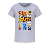 T-shirt d'été décontracté en coton pour garçon Motif Stumble Guys à manches courtes pour enfants, gris, 7-8 ans