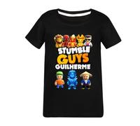 T-shirt d'été décontracté en coton pour garçon Motif Stumble Guys à manches courtes pour enfants, Noir , 5-6 ans