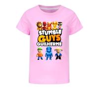 T-shirt d'été décontracté en coton pour garçon Motif Stumble Guys à manches courtes pour enfants, rose, 9-10 ans