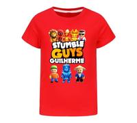 T-shirt d'été décontracté en coton pour garçon Motif Stumble Guys à manches courtes pour enfants, Rouge, 9-10 ans