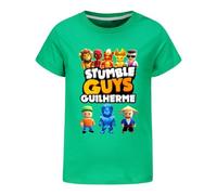 T-shirt d'été décontracté en coton pour garçon Motif Stumble Guys à manches courtes pour enfants, Vert, 7-8 ans