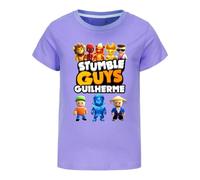 T-shirt d'été décontracté en coton pour garçon Motif Stumble Guys à manches courtes pour enfants, violet, 9-10 ans