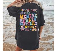 T-shirt d'été décontracté et ample pour femmes à manches courtes avec impression de texte au col rond "IT'S OK TO NOT BE OK YOU ARE ENOUGH THE WORLD IS A BETTER PLACE WITH YOU MENTAL HEALTH MATTERS KE