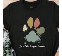 T-shirt d'été décontracté imprimé à manches courtes "Foi Espoir Amour" et t-shirts graphiques avec patte de chien pour femmes en grande taille 0XL,1XL,2XL,3XL,4XLNoëlTissu tricoté