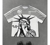 T-shirt d'été décontracté pour hommes avec des couleurs contrastées, un patchwork et une impression de sculpture L,M,S,XL,XXLBlocs de couleur,Portrait,graphique,Lettres,RayéTissu tricoté