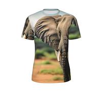 T-shirt d'été élégant à manches courtes pour homme imprimé éléphant africain léger respirant activités de plein air, Noir/blanc, 6XL