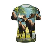 T-shirt d'été élégant pour homme, motif cerf, ours, élan, Noir , XS
