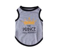 T-shirt d'été en coton avec couronne de princesse pour chien - Vêtements pour petits chiens - Chihuahua - Caniche - Vêtements de mascotas - Prince, gris, taille L, 3,5 à 5 kg