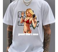 T-shirt d'été GTA V Bikini Girl, col rond, 220 g/m², pur coton, manches courtes (1 pièce) T-shirt homme à col rond et manches courtes, décontracté, imprimé, confortable, doux, respirant et frais, en p