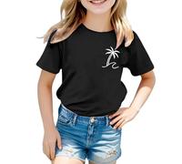 T-shirt d'été lumineux 2026 avec imprimé graphique pour filles - Haut léger à manches courtes décontracté avec imprimé joyeux pour tous les jours, Noir , 2-3 ans