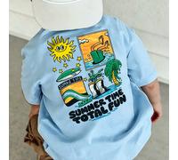 T-shirt d'été pour bébé garçon "Happy Summer Time" Imprimé plage et surf Blanc Manches courtes Top décontracté, T-shirt en coton confortable et respirant pour bébé 6-9M,9-12M,12-18M,18-24M,2-3YAnimalP