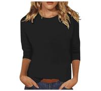 T-shirt d'été pour femme - Haut en coton - Manches 3/4 - Décontracté - Coupe ample - Col rond - Tunique solide - Avec trois quarts - Tenue de fête pour femme sexy, Noir , XL