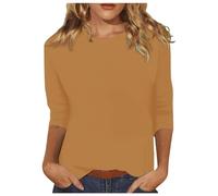 T-shirt d'été pour femme - Haut en coton - Manches 3/4 - Décontracté - Coupe ample - Col rond - Tunique solide - Trois quarts - Tenue de fête pour femme sexy, jaune, M