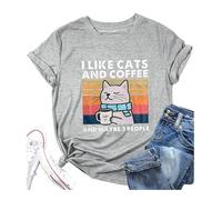 T-shirt d'été pour femme « I Like Cats and Maybe 3 People » 2026 - Tendance - Coupe ample - Manches courtes - Col rond - Style western - T-shirt graphique pour femme, gris, 4XL
