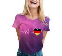 T-shirt d'été pour femme - Imprimé drapeau allemand - Polo décontracté - Imprimé cœur - Respirant - Manches courtes - Confortable et élégant - Pour la vie quotidienne et les festivals, gris foncé, XXL