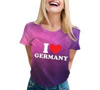 T-shirt d'été pour femme - Imprimé drapeau allemand - Polo décontracté - Imprimé cœur - Respirant - Manches courtes - Confortable et élégant - Pour la vie quotidienne et les festivals, Rose, XL