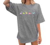 T-shirt d'été pour femme - Motif dinosaure - T-shirt à manches courtes - Pour enseignant - Motif dinosaure, gris, XL