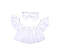T-shirt d'été pour fille 90 ans - Kawaii - Couleur unie - Respirant - Manches courtes - Confortable - (haut à manches courtes à une épaule + bandeau) - Vêtements pour bébé de 3 mois à 6 ans, Blanc