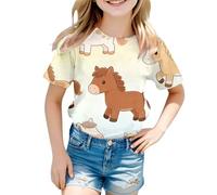 T-shirt d'été pour filles My Little P'ny à manches courtes et col rond coupe ample pour enfants décontracté respirant vêtements skinny école vacances rue tendance chemises de football, kaki, 12-13 ans