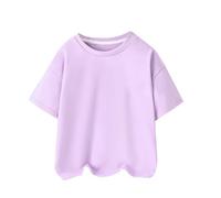 T-shirt d'été pour garçon 110, col rond, t-shirt doux uni, pour enfants, respirant, à manches courtes, confortable, haut ample en coton, vêtements pour enfants de 1 à 8 ans, lilas, 150