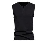 T-shirt d'été pour homme - Col large - Sans manches - En coton - Décontracté - Pour homme, Noir , XL