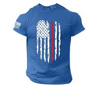T-shirt d'été pour homme - Imprimé décontracté - À manches courtes - Motif drapeau radio - Arbitre, bleu, XXXL