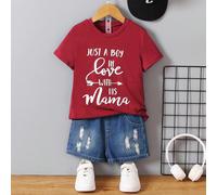 T-shirt d'été pour tout-petits garçons, col rond, manches courtes, imprimé de lettres anglaises de couleur unie. Style décontracté, confortable et polyvalent, mignon et . Convient pour les escapades p