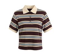 T-shirt d'été rayé comme haut léger et décontracté pour la garde-robe d'été, marron, M