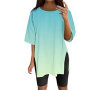 T-shirt d'été surdimensionné à manches courtes pour femme avec fentes latérales et col rond, Z08-vert menthe, XL