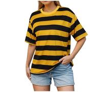 T-shirt d'été tendance pour femme - Rayures jaunes et noires - Imprimé - T-shirt Journée mondiale des abeilles - Manches courtes - Col rond festif - Hauts surdimensionnés - Coupe ample - T-shirt d'été
