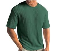 T-shirt d'été tricoté à col rond et manches courtes pour homme - Solide - Plissé - Décontracté - En nid d'abeille - UPF 50+ - T-shirt d'entraînement de gym - T-shirt athlétique en maille