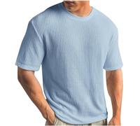 T-shirt d'été tricoté à col rond et manches courtes pour homme - Solide - Plissé - Décontracté - En nid d'abeille - UPF 50+ - T-shirt d'entraînement de gym - T-shirt athlétique en maille