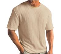 T-shirt d'été tricoté à col rond et manches courtes pour homme - Solide - Plissé - Décontracté - En nid d'abeille - UPF 50+ - T-shirt d'entraînement de gym - T-shirt athlétique en maille