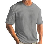 T-shirt d'été tricoté à col rond et manches courtes pour homme - Solide - Plissé - Décontracté - En nid d'abeille - UPF 50+ - T-shirt d'entraînement de gym - T-shirt athlétique en maille