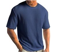 T-shirt d'été tricoté à col rond et manches courtes pour homme - Solide - Plissé - Décontracté - En nid d'abeille - UPF 50+ - T-shirt d'entraînement de gym - T-shirt athlétique en maille
